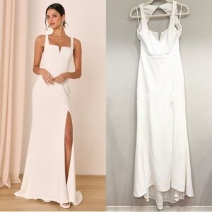 Size S - Lulus‎ Everlasting Promise White Notched Backless Mermaid Maxi Dress